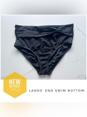 NWOT Lands’ End bikini bottom size 8 black nylon spandex high waist twist front